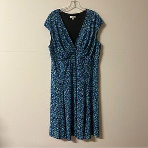 Jones Studio Blue Artsy Abstract Dress Babydoll Size 18W Sleeveless Career